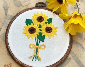 Hand Embroidered Sumflowers 4” Hoop