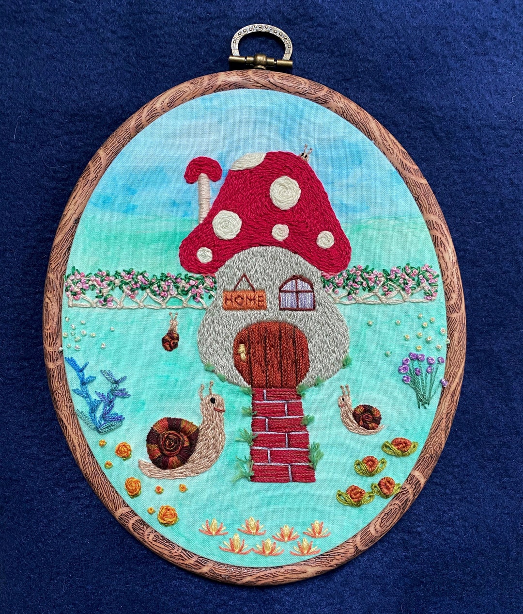 Hand Embroidered Mushroom House, Kids' Room Decor 7” Oval Hoop - Etsy