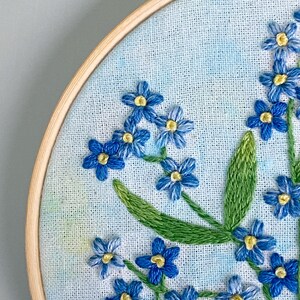 Forget Me Nots Hand Embroidery Hoop, Floral Embroidery, Embroidery Wall Art image 2