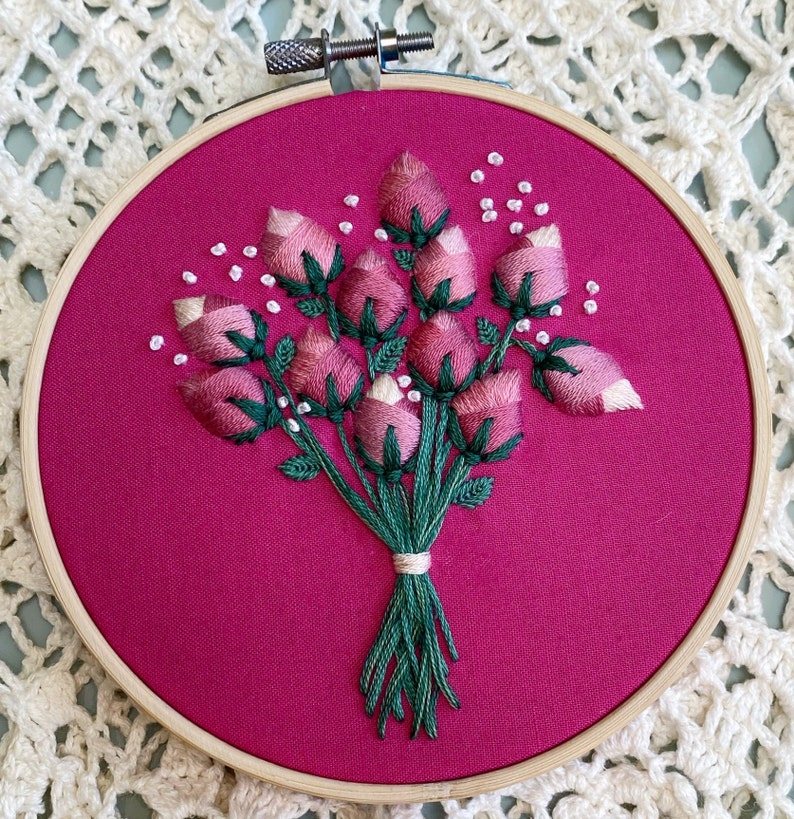 Roses Embroidery, Mother's Day Roses, Hand Embroidered Rosebuds, Valentine's Roses image 2