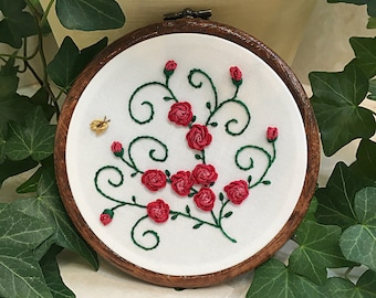 Roses Hand Embroidery, Mother's Day Gift, Gift For Friend, Red Roses Hand Embroidered, Valentines Gift,