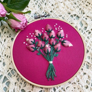 Roses Embroidery, Mother's Day Roses, Hand Embroidered Rosebuds, Valentine's Roses image 9