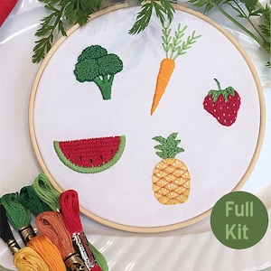 Groenten en fruit handborduurpakket, gemiddeld borduurwerk, modern borduurpatroon, instructies geschreven voor beginners