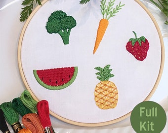 Fruits and Vegetables Hand Embroidery Kit, Intermediate Embroidery, Modern Embroidery Pattern, Instructions Written for Beginners