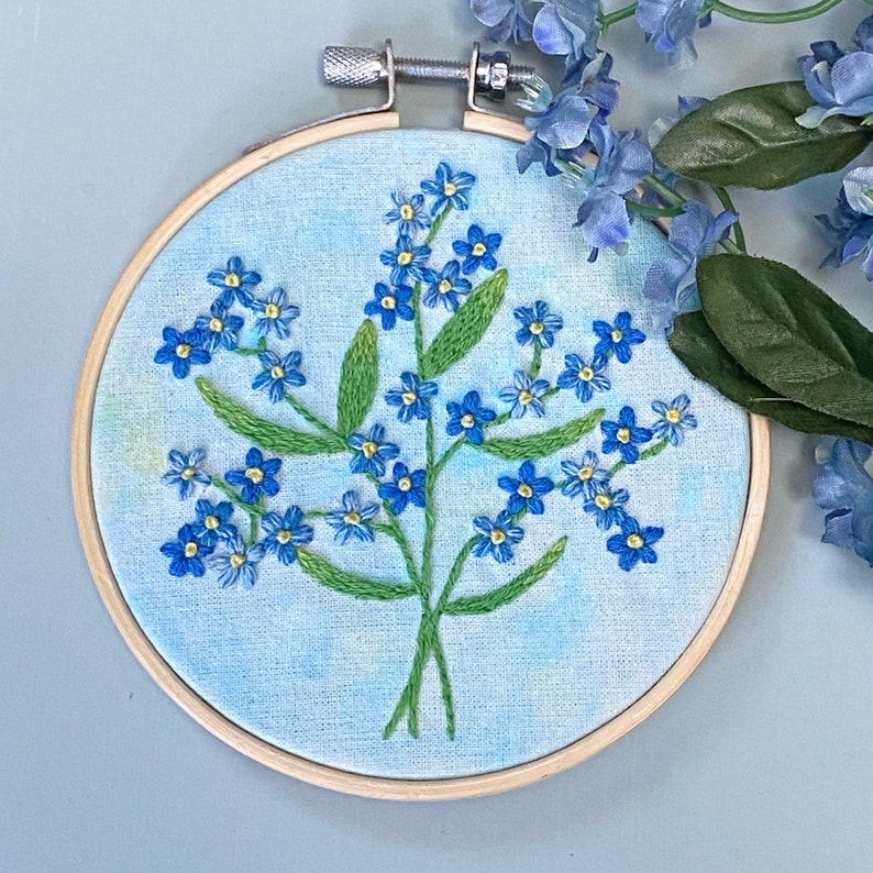 Forget Me Nots Hand Embroidery Hoop, Floral Embroidery, Embroidery Wall Art image 8