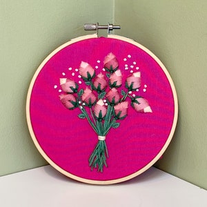 Roses Embroidery, Mother's Day Roses, Hand Embroidered Rosebuds, Valentine's Roses image 6