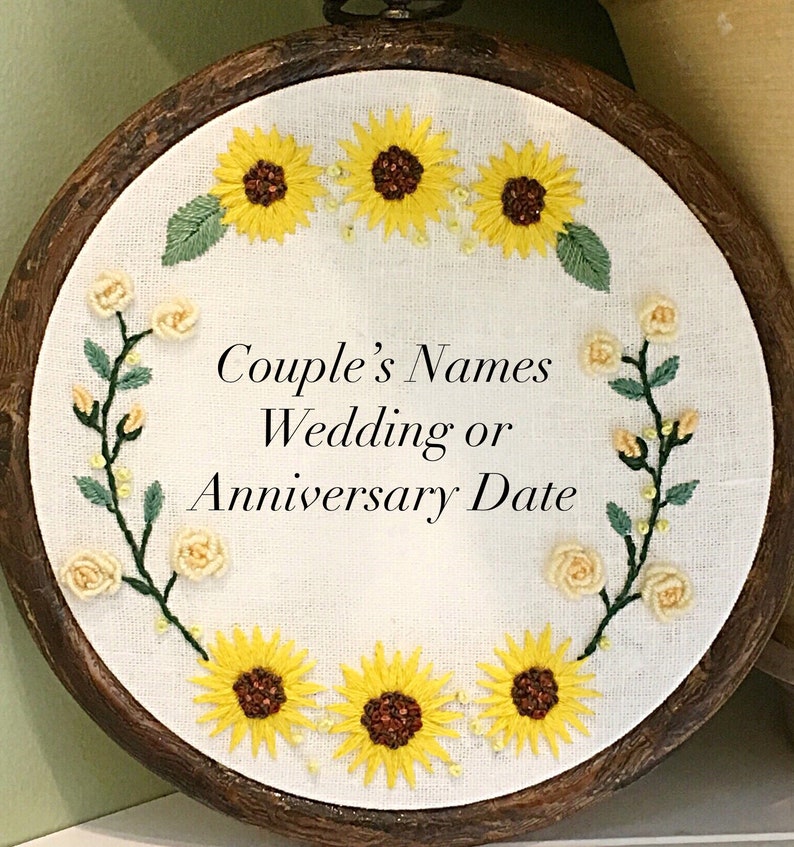 Personalized Wedding Hand Embroidery Gift With Sunflowers image 2