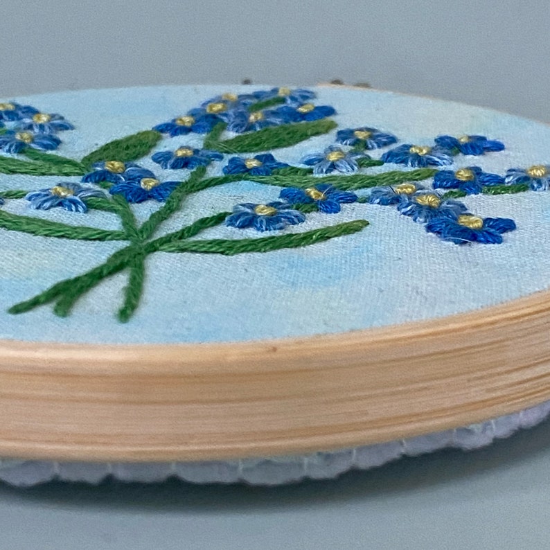 Forget Me Nots Hand Embroidery Hoop, Floral Embroidery, Embroidery Wall Art image 5