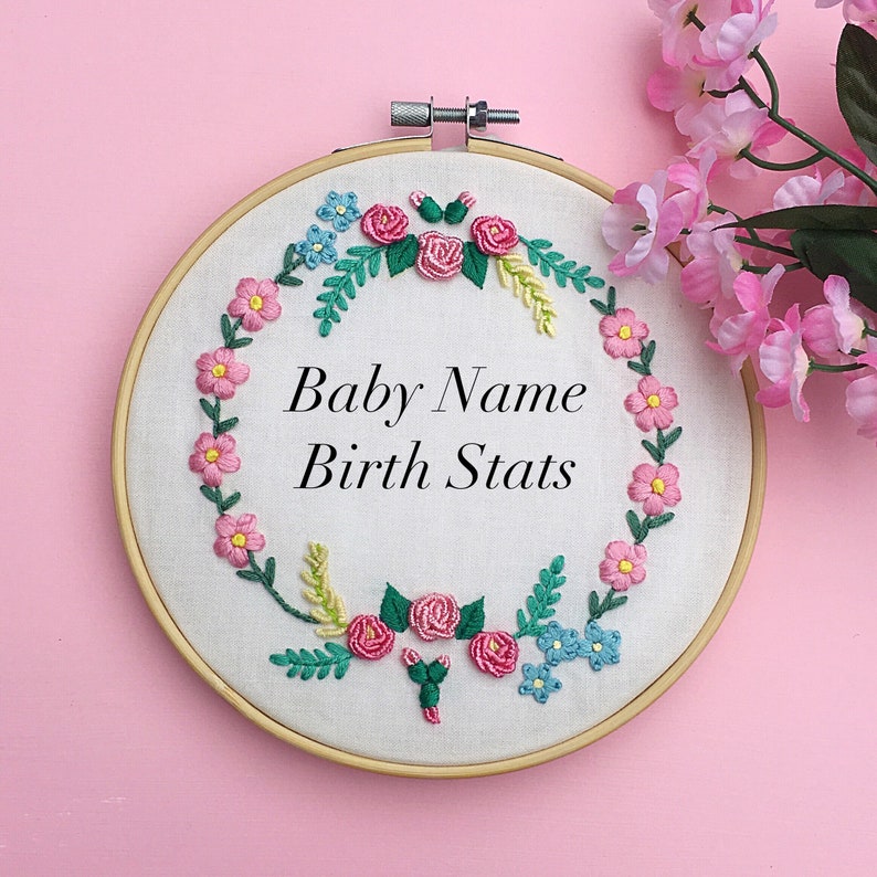 Custom Baby Girl Embroidery Name Hoop Embroidery Birth Etsy