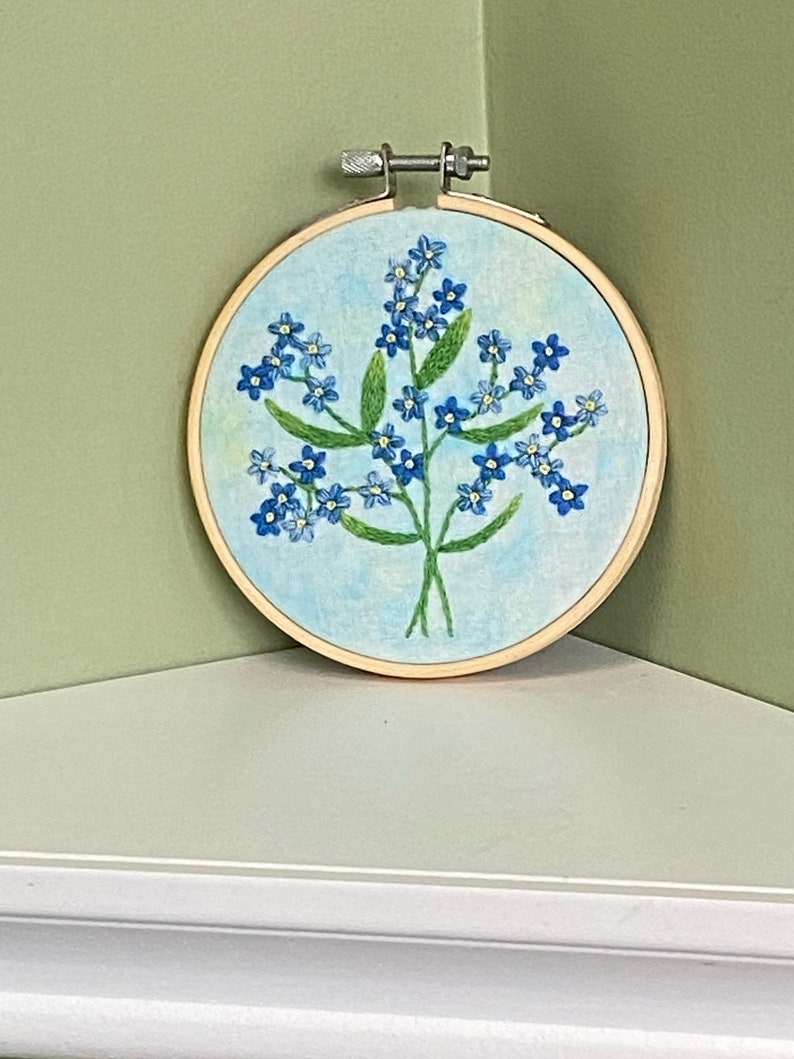 Forget Me Nots Hand Embroidery Hoop, Floral Embroidery, Embroidery Wall Art image 7