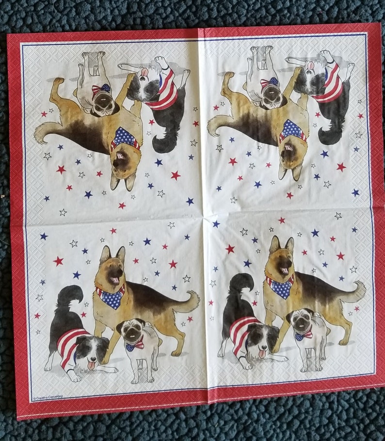 3 napkins for decoupagedecorative napkins 4th of July napkinspatriotic dogs