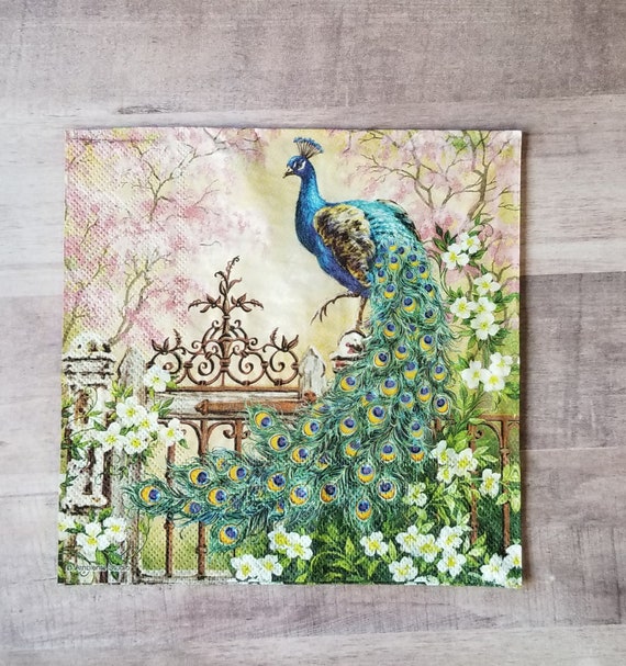 3 Napkins for Decoupage/Peacock napkins Stamping Craft Supplies & Tools