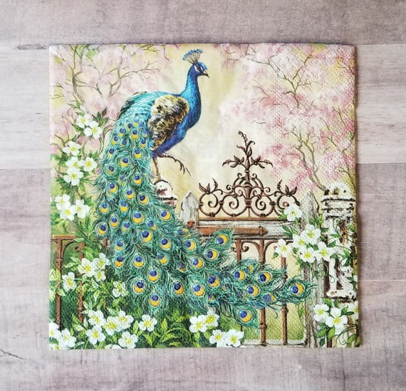 3 Napkins for Decoupage/Peacock napkins Stamping Craft Supplies & Tools