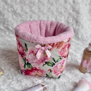 Bow Floral Makeup Organizer, Storage Basket, Fabric Basket, Vanity Cosmetic Basket
