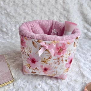 Bow Floral Makeup Organizer, Storage Basket, Fabric Basket, Vanity Cosmetic Basket