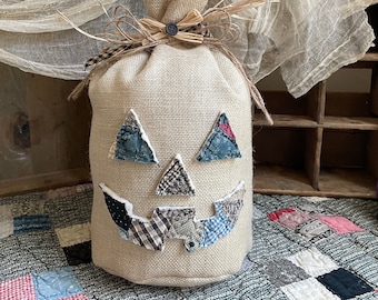 Vintage Antik Quilt und Sackleinen Jack O 'Lantern, wiederverwendet Quilt, Bauernhaus, Herbst Dekor, Thanksgiving, Halloween Dekoration
