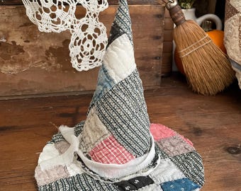 9 "Vintage Antique Tattered Hexenhut Dekor, Kürbis Topper, Cottagecore, zweckentfremdete Quilt, Bauernhaus, Herbst Dekor, Thanksgiving, Halloween