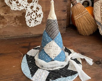 8 "Vintage Antique Tattered Hexenhut Dekor, Kürbis Topper, Cottagecore, zweckentfremdete Quilt, Bauernhaus, Herbst Dekor, Thanksgiving, Halloween
