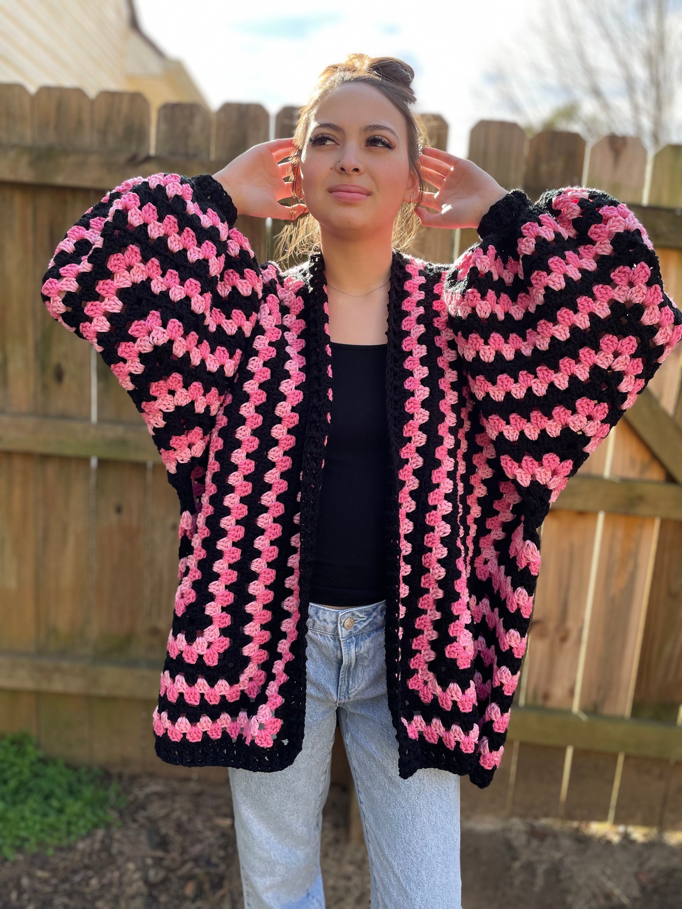 Oversized Crochet Hexagon Hexi Granny Square Cardigan Sweater Handmade Slow Fashion Crochet Clothing S XXL Fire and Ice Etsy