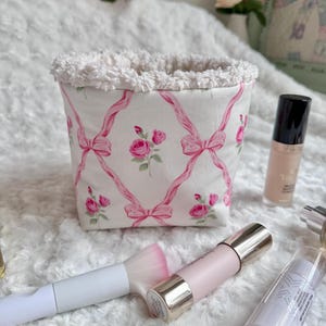 Bow Floral Makeup Organizer, Storage Basket, Fabric Basket, Vanity Cosmetic Basket