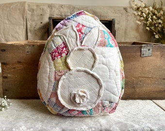 One Farmhouse Vintage Antique repurposed quilt egg bunny pillow / rabbit / home decor/ Easter