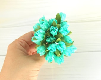 Mint green faux flowers Artificial flowers Small fake dollhouse flowers Millinery flowers