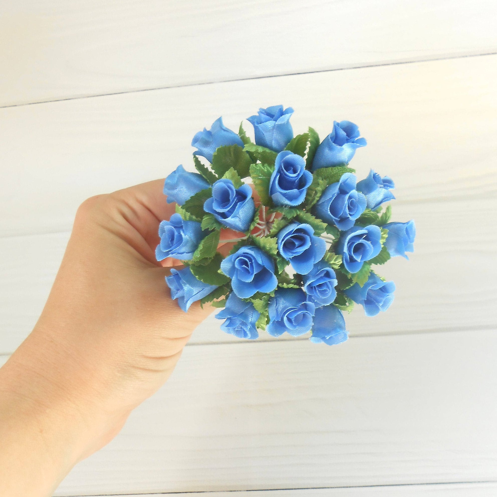 Indigo Blue Faux Small Roses for DIY Headbands Artificial Flower for Crown  Fake 20 Mini Fabric Flower Wholesale Craft Flowers Set Silk Roses 