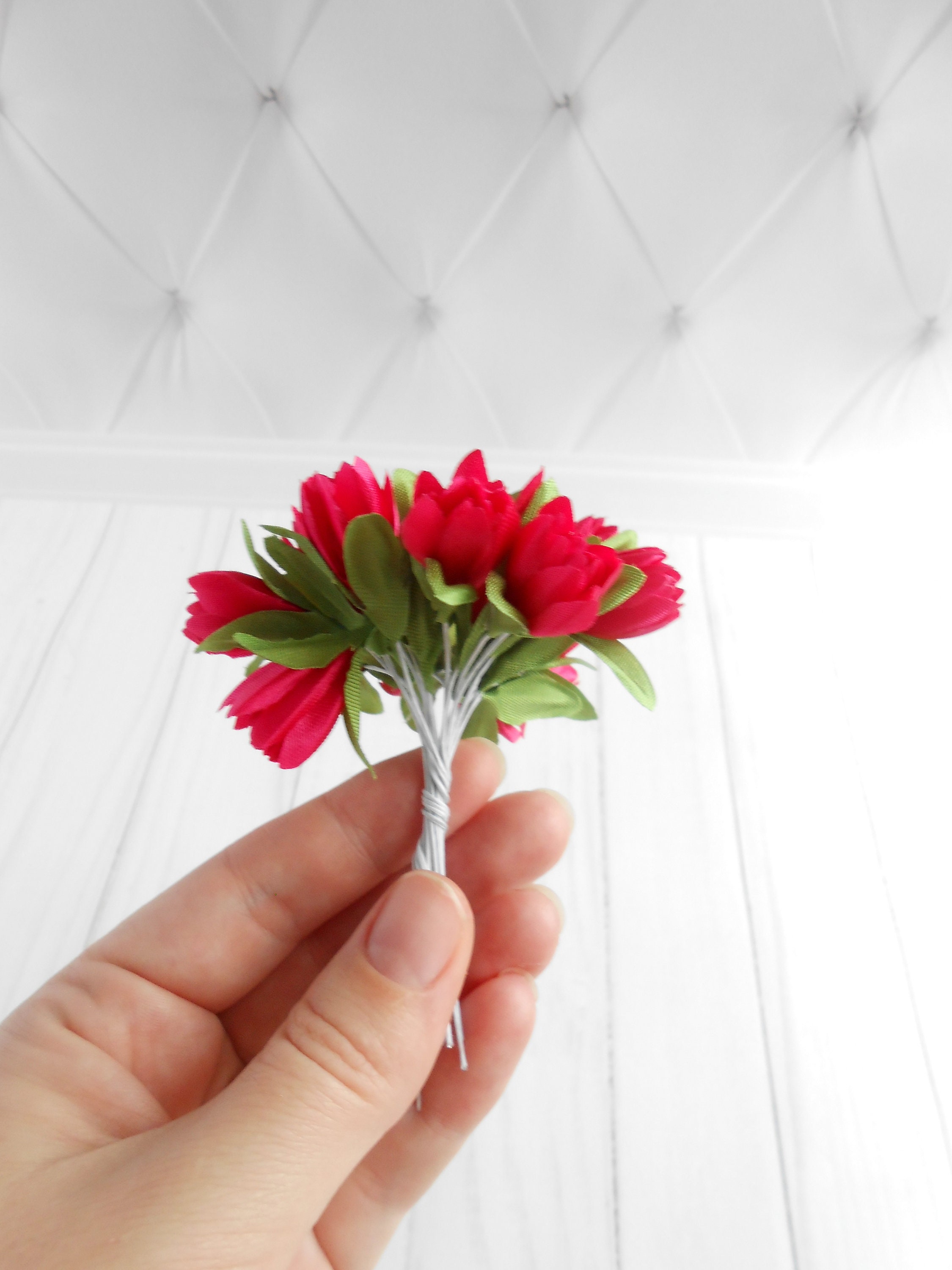 Hot Pink Small Artificial Flowers Fake Dollhouse Flowers Flower Girl