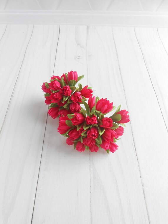 Flower crown Flower head Small Ranunculus in Red and Burgundy Silk artificial flowers Crafting flowers Fake flowers