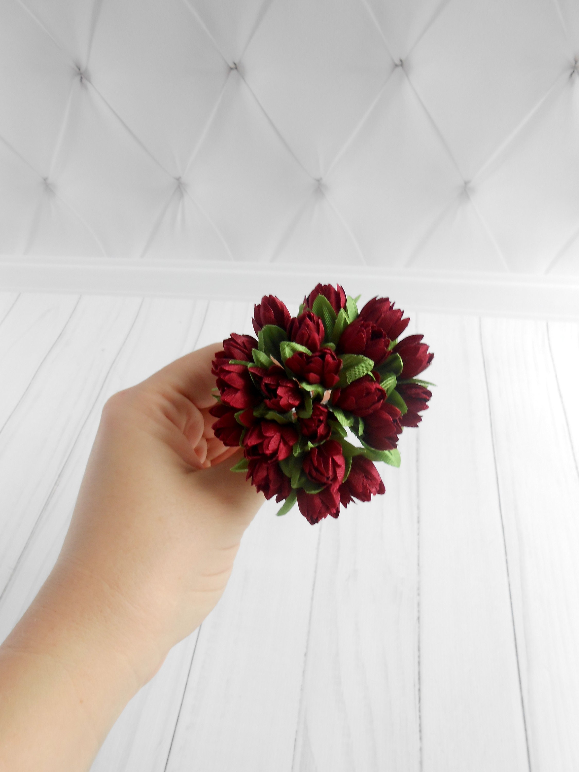 Burgundy Small Artificial Flowers Fake Dollhouse Flowers Flower Girl Crown Faux Fabric Wholesale