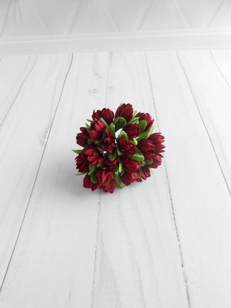 Burgundy Small Artificial Flowers Fake Dollhouse Flowers Flower Girl