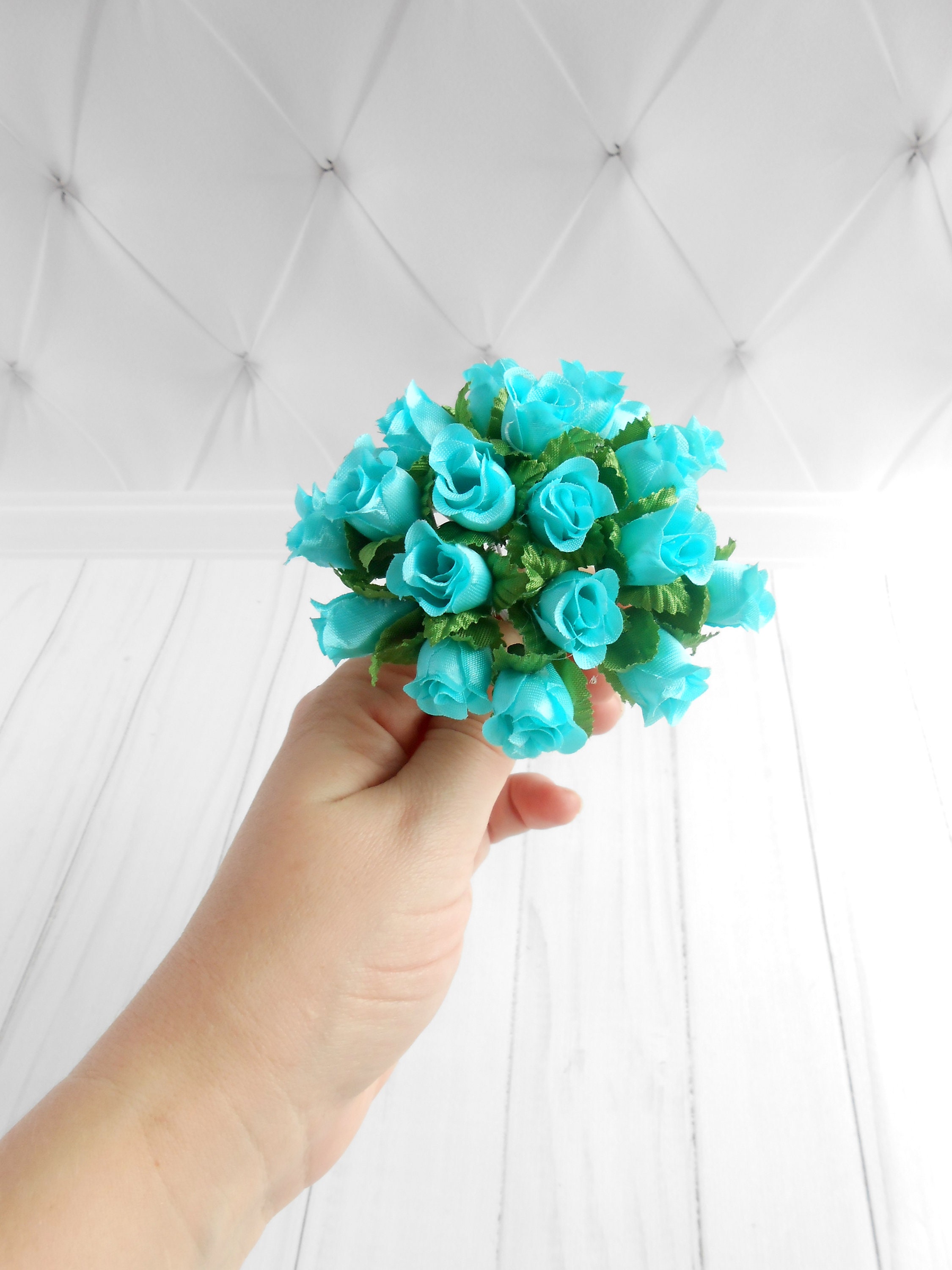 Turquoise Faux Roses for DIY Headbands Artificial Flowers for Etsy