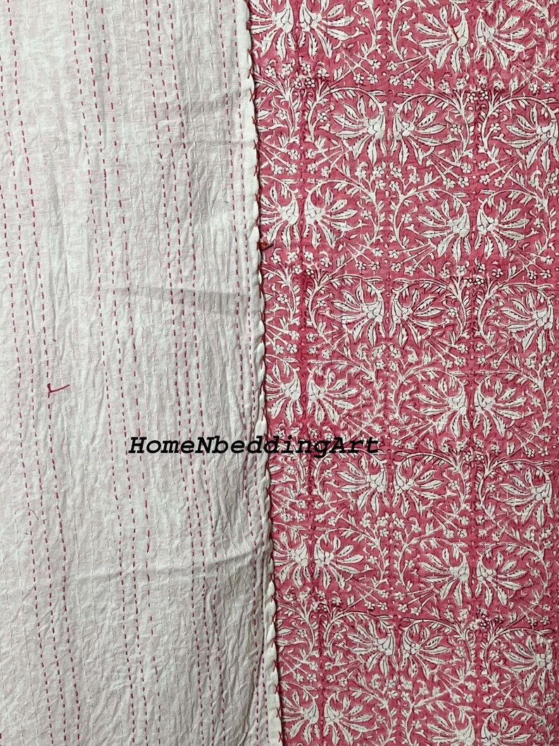 Pink Kantha Quilt Handmade Kantha Quilt Unique Design Handmade Kantha