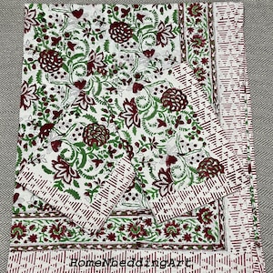 Indian Hand Block Print Cotton Bed Sheet with Pillow Covers