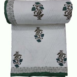 Handmade Floral Block Printed Cotton Quilt: Reversible Bedding Throw