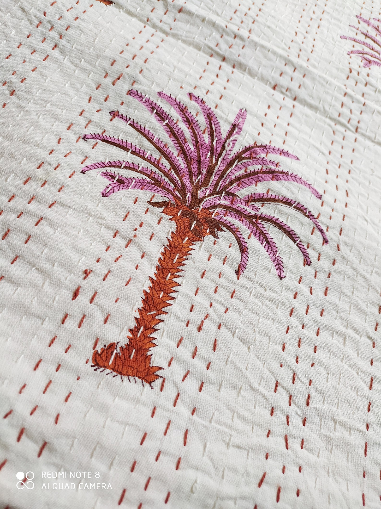 Pink Kantha Quilt Palm Tree Etsy