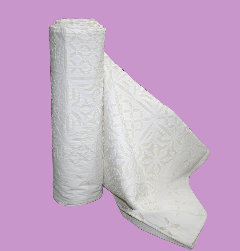 Handmade Cotton Cutwork King Size Bedspread Bedding Vintage Kantha