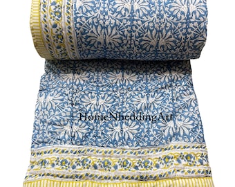 Handmade Reversible Cotton Quilt: Jaipuri Hand Block Print Razai
