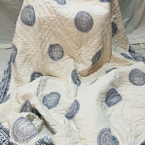 Reversible Hand Block Print Cotton Quilt: Lightweight Kantha Razai