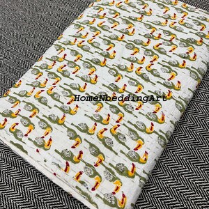 Kantha Quilt Handblock Print Animal Kantha Quilt Indian Hand Made Kantha Quilt Bedding Throw Bed Cover Hand Stitched Kantha Quilt