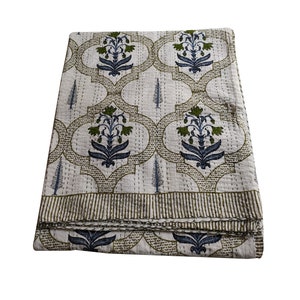 Hand Block Print Handmade Bed Sheet Bed Cover Hand Print Cotton Kantha Boho Quilt Bed Sheet Bed Cover
