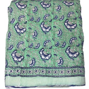 Jaipuri Floral Block Print Quilt: Reversible Cotton Bedspread