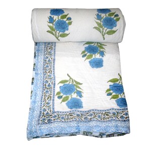 Handmade Floral Kantha Quilt: Indian Cotton Bedspread, Reversible Throw