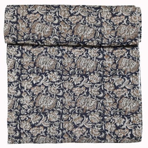 Bagru Hand Block Print Kantha Quilt: 100% Cotton Bedspread
