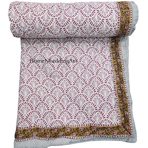 Jaipuri Rajai Hand Block Floral Print Quilt Bedspread Rajai Throe Home And Bedding Ultra Warm Quilt Soft Quilt Cotton Filling Quilted