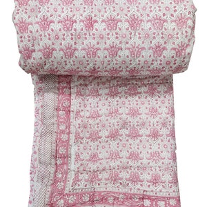 Handblock Print Cotton Quilt: Lightweight Indian Bedspread
