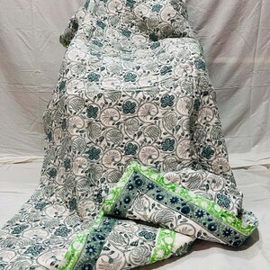 Hand Block Print Cotton Quilt: Reversible Floral Jaipuri Razai