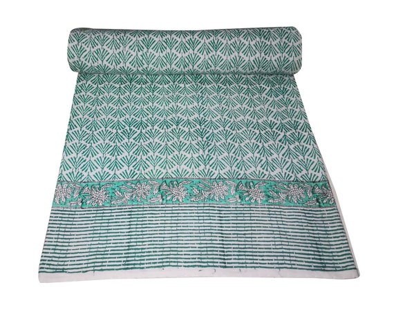Kantha Quilt Indian Handmade Natural Orgnic Colours Bed Cover Throw Frida Kahlo