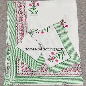 Hand Block Print Cotton Bed Sheet Set: Jaipuri Floral Bedding