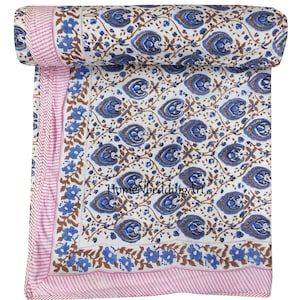 Hand Block Print Cotton Dohar: Reversible Indian Quilt Blanket